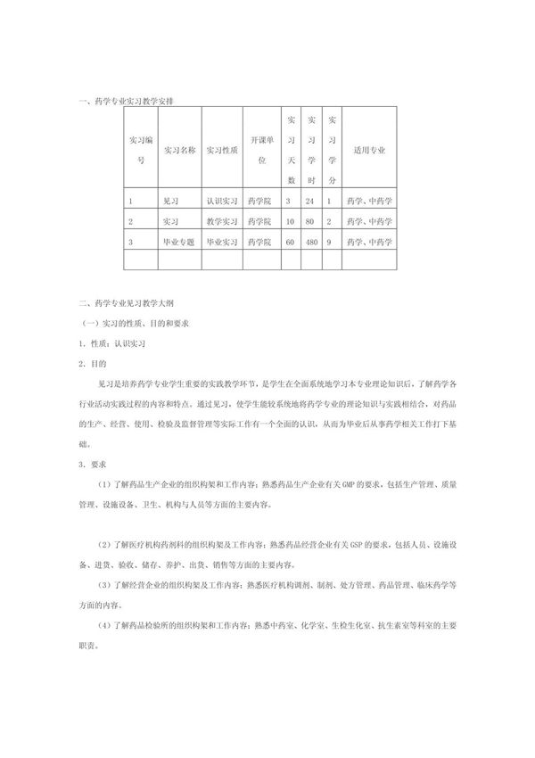 药学专业实习教学安排