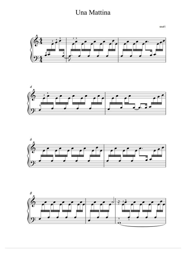 《Una Mattina》触不可及插曲几乎原版的编配(带指法) 主页有示范视频钢琴曲谱双手数字简谱