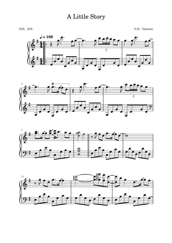 《A Little Story》-Valentin钢琴曲谱双手数字简谱