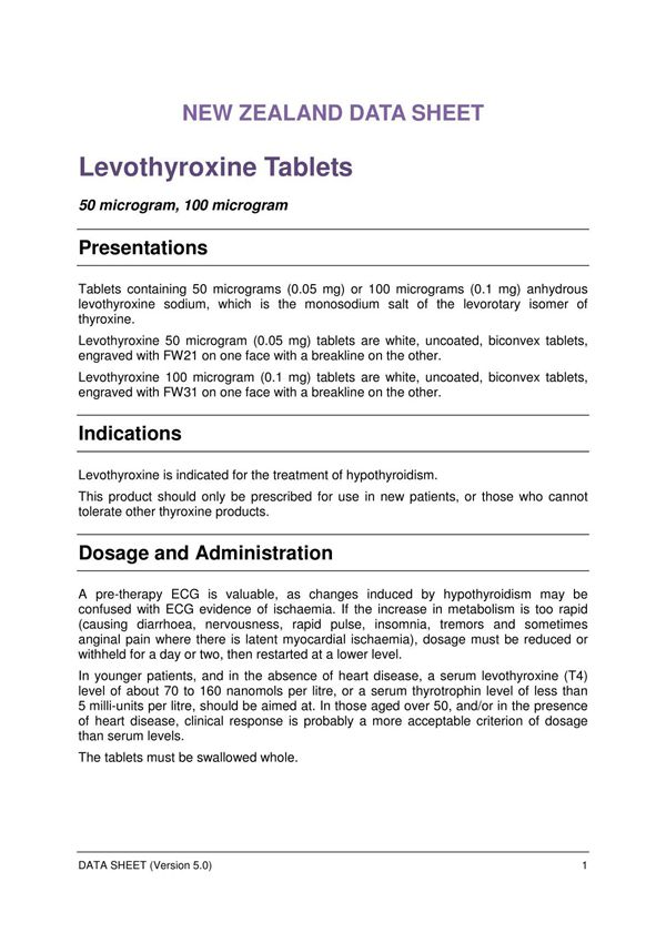 Levothyroxine Tablets - Medsafe 左旋甲状腺素片- Medsafe