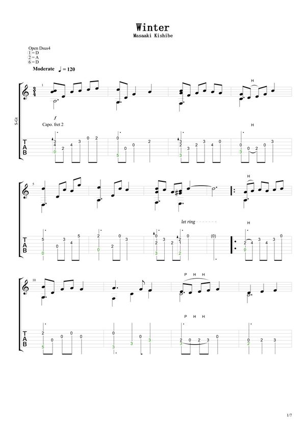 岸部真明《Winter》指弹吉他谱