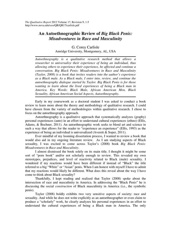 an autoethnographic review of big black penis misadventures 大黑阴茎意外autoethnographic综述