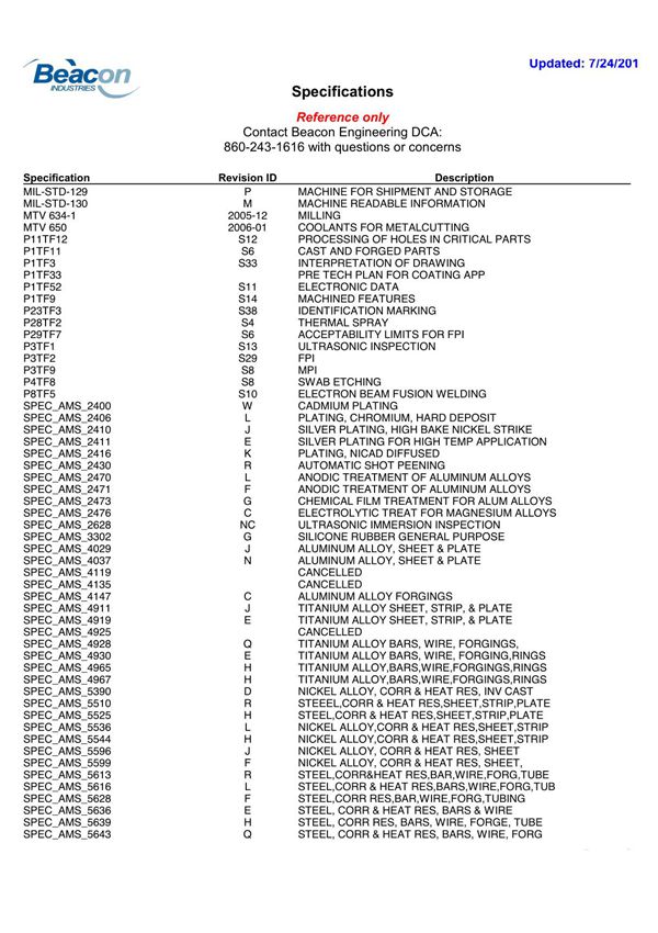 Specifications - Beacon Industries