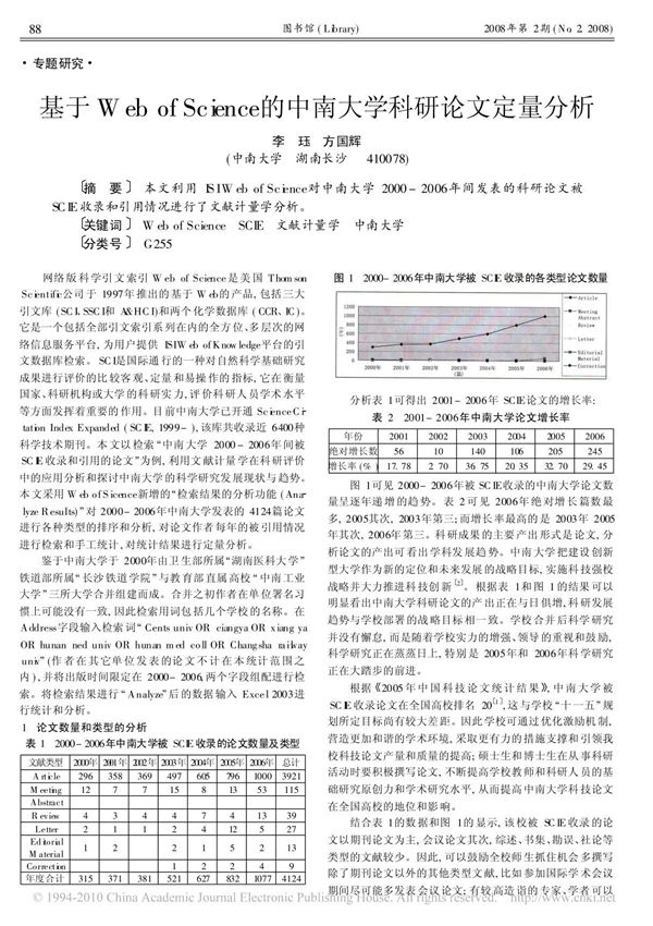 基于WebofScience的中南大学科研论文定量分析(精品)