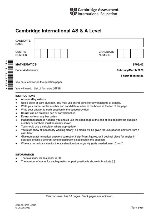 2020年Alevel真题 CIE数学Mathematics 春季9709-42