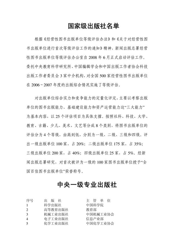 国家一 二级出版社名单(最新)(精品)