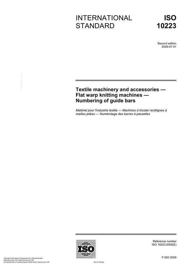 ISO 10223 Textile machinery and accessories Flat warp knitting machines Numbering of guide bar