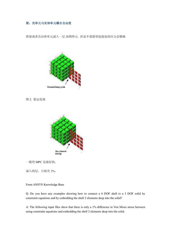 梁,壳单元与实体单元耦合自由度