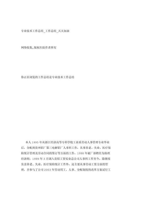 专业技术工作总结 工作总结 天天加油