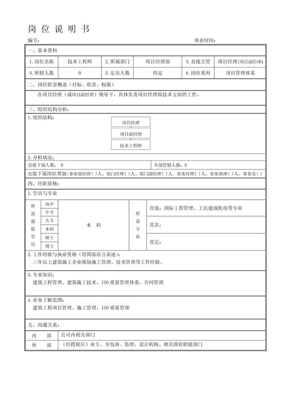 岗位说明书-技术工程师