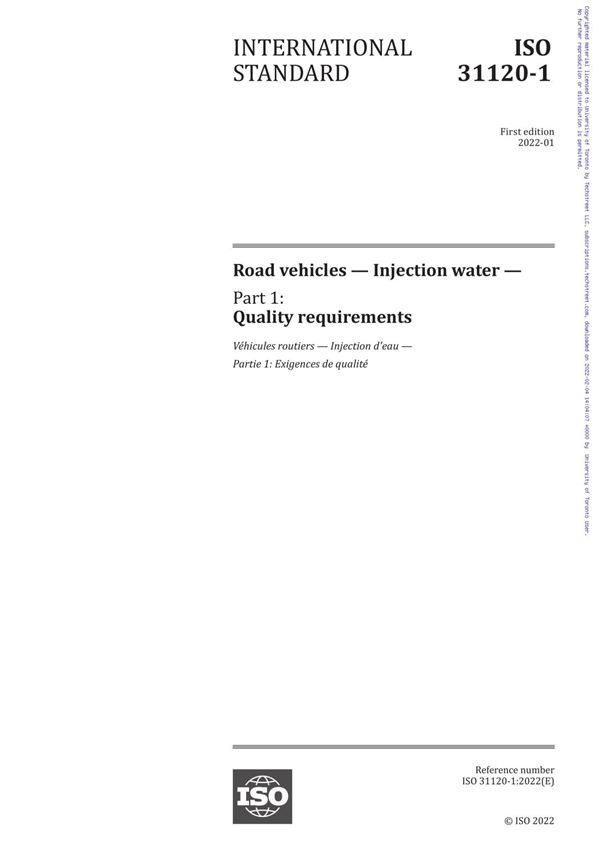 ISO 31120-1-2022 Road vehicles - Injection water - Part 1 Quality requirements