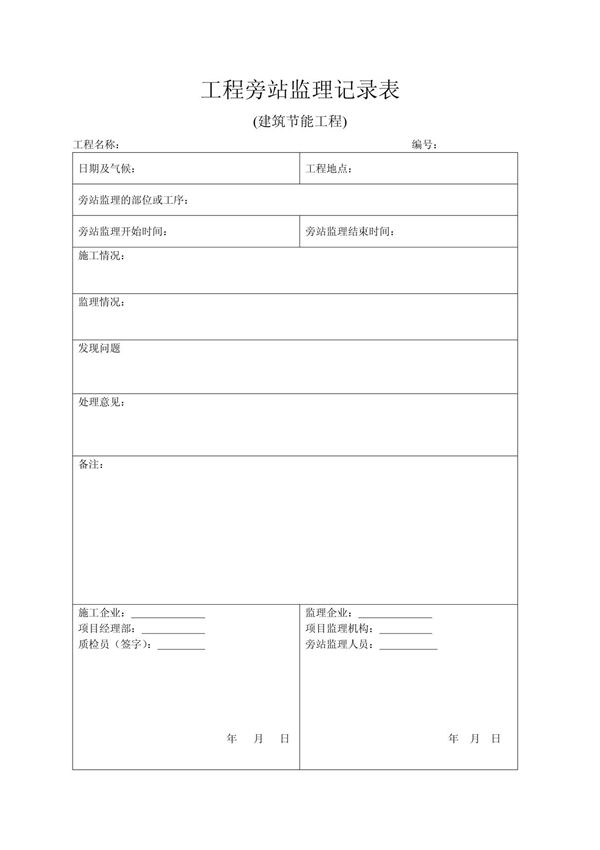 工程旁站监理记录表