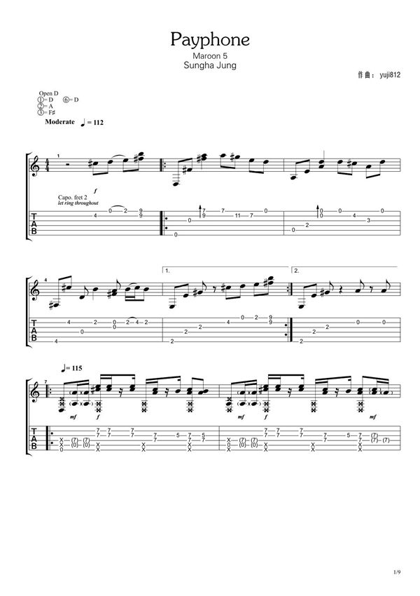 郑成河《Payphone》指弹吉他谱