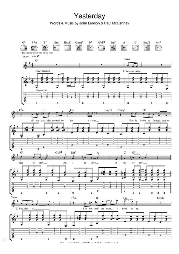 Beatles《Yesterday》吉他独奏谱