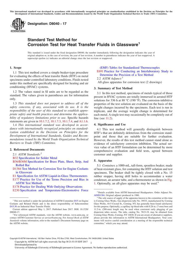 ASTM D8040-17 Standard Test Method for Corrosion Test for Heat Transfer Fluids in Glassware