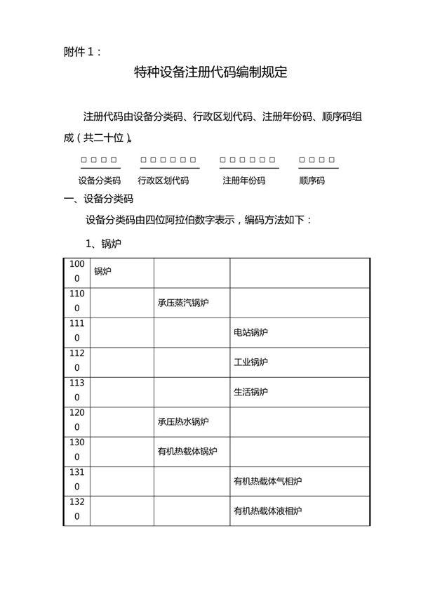 特种设备注册代码