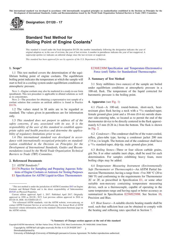 ASTM D1120-17 Standard Test Method for Boiling Point of Engine Coolant