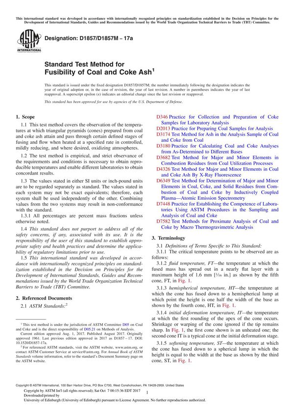 ASTM D1857D1857M-17a Standard Test Method for Fusibility of Coal and Coke Ash