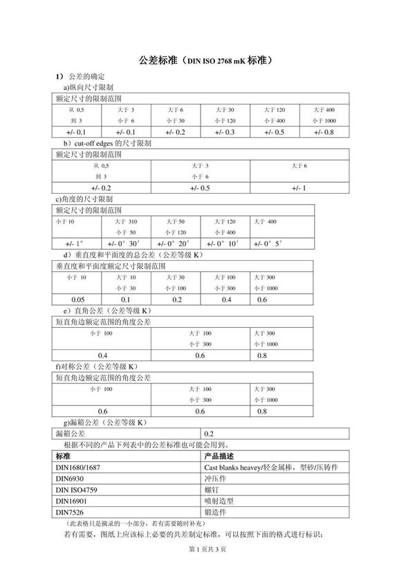 din iso2768-mk普通公差规定