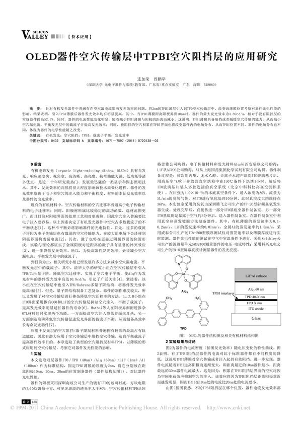 (精品)OLED器件空穴传输层中TPBI空穴阻挡层的应用研究