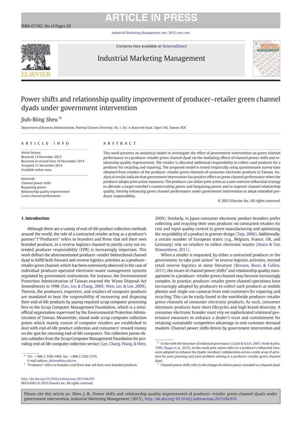 Power shifts and relationship quality improvement of producer–retailer green channel dyads under government intervention