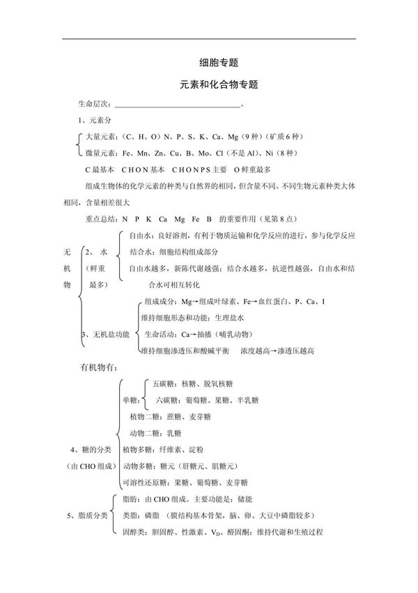 高一生物必修一知识框架