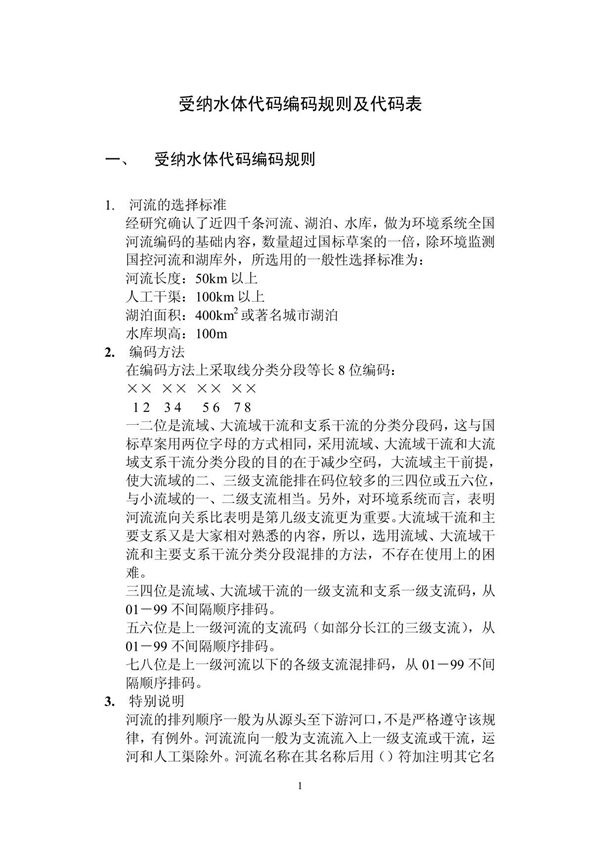 受纳水体代码编码规则及代码表