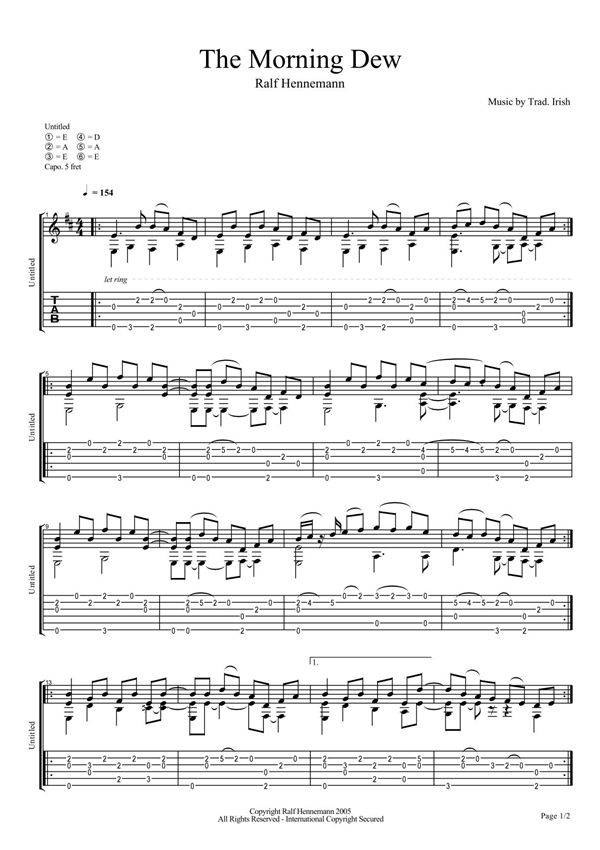 爱尔兰民歌《The Morning Dew》指弹吉他谱