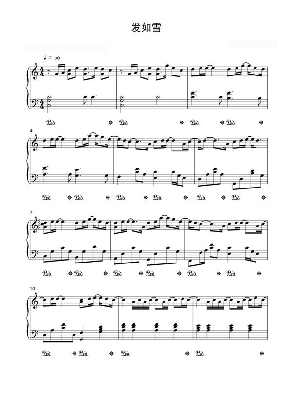 周杰伦-《发如雪》精编钢琴独奏钢琴谱钢琴简谱 数字谱 钢琴双手简谱