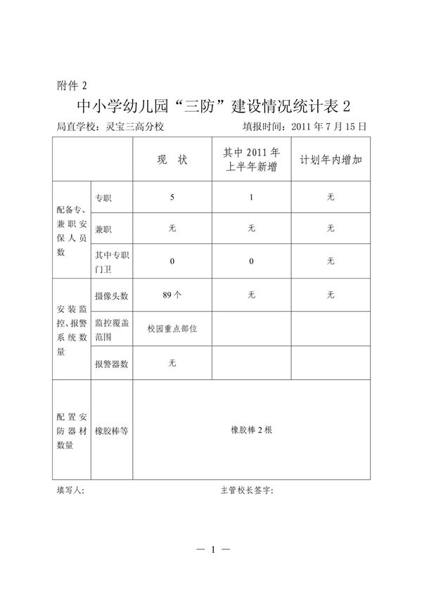中小学幼儿园三防建设情况统计表