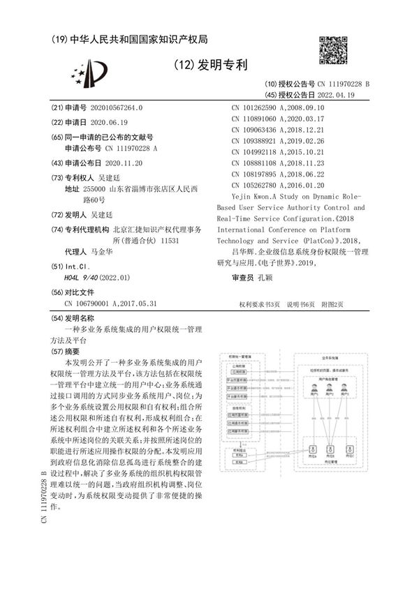 一种多业务系统集成的用户权限统一管理方法及平台