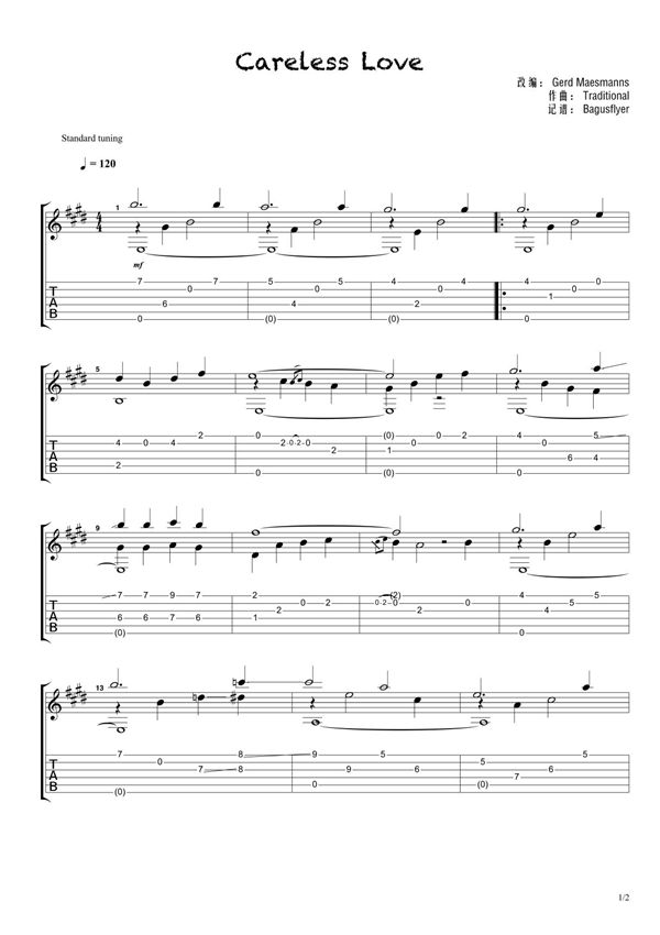 《Careless Love》指弹吉他谱