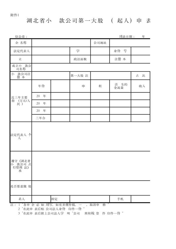 小额贷款公司相关表格