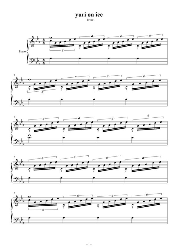 Yuri on ICE钢琴谱钢琴简谱 数字谱 钢琴双手简谱