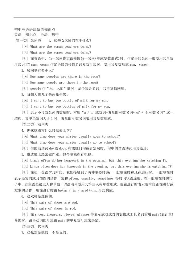 ［精品文档］ 初中英语语法易错知识点