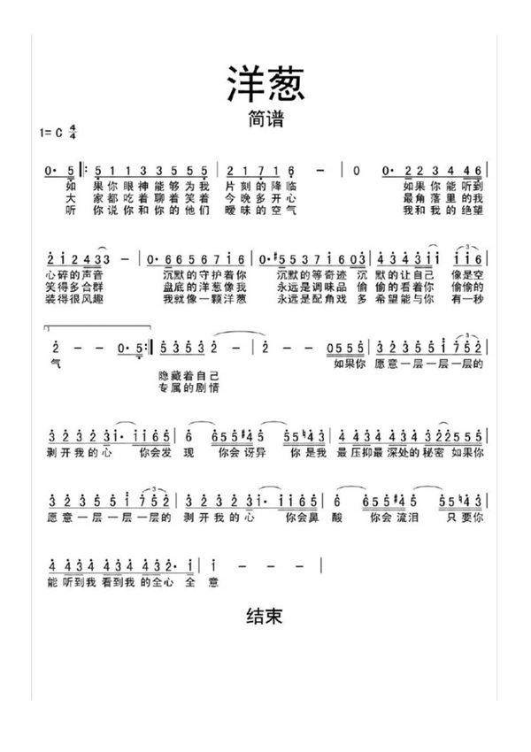 洋葱简谱乐谱