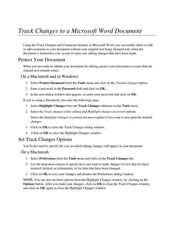 Track Changes to a Microsoft Word Document 跟踪更改为微软文档