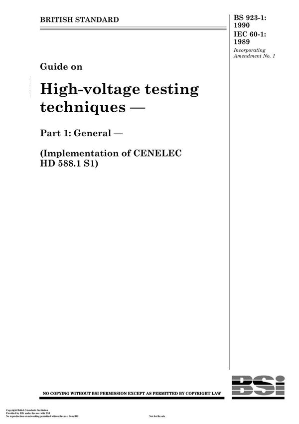 BS 923-1-1990 IEC 60-1-1989 高压试验技术导则 第1部分总则