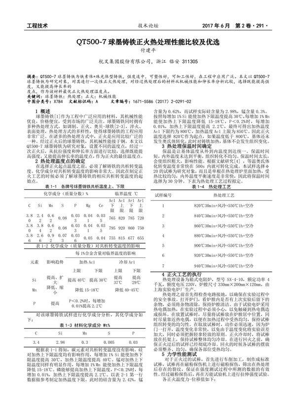 QT500-7球墨铸铁正火热处理性能比较及优选