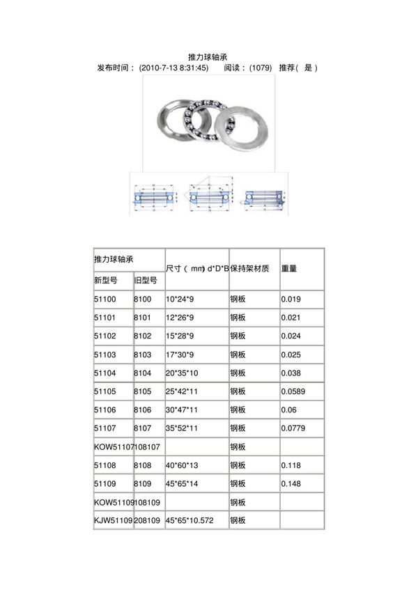 推力球轴承型号及规格