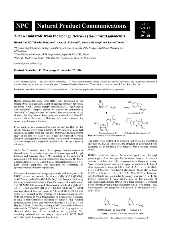 A New Imidazole from the Sponge Dercitus (Halinastra) japonensi