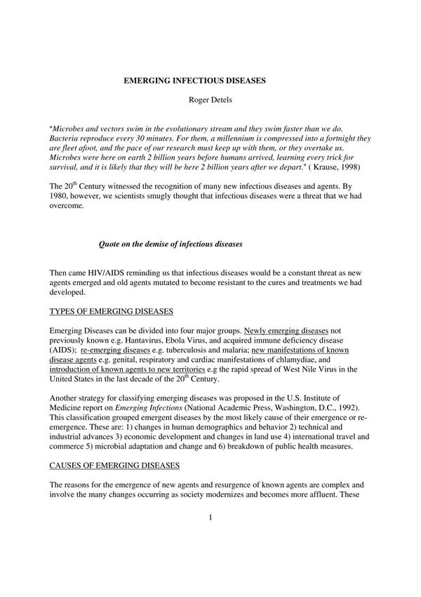 emerging infectious diseases 新兴传染病