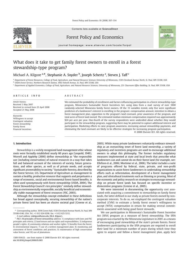 forest policy and economics 森林政策与经济