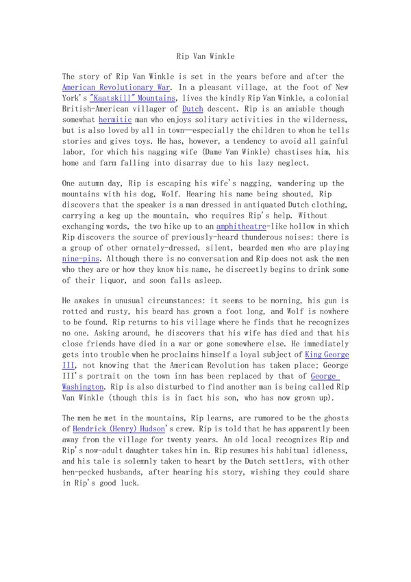 Rip Van Winkle 英语概述