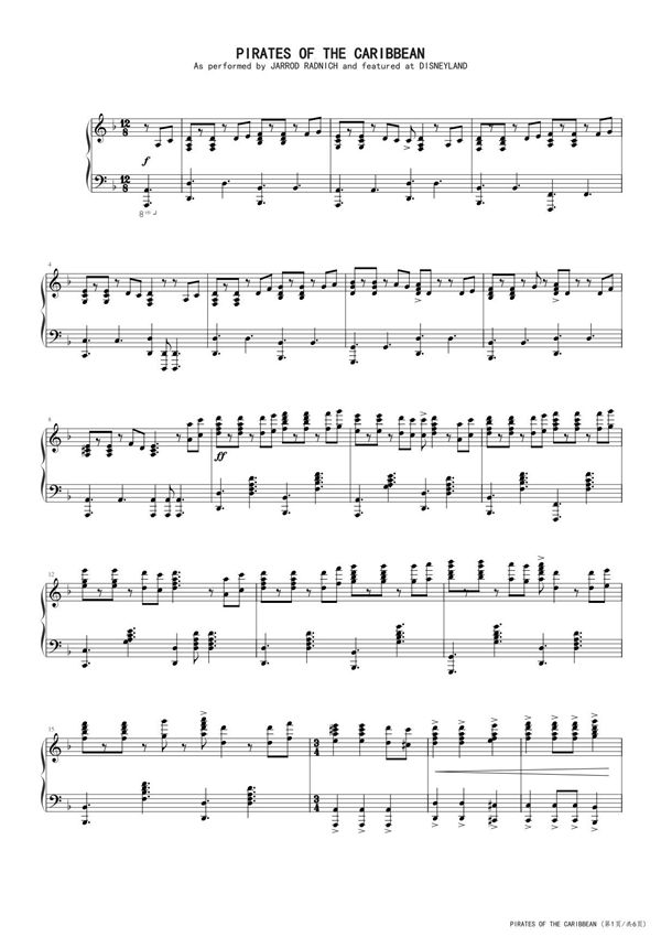 加勒比海盗Jarrod Radnich原版 钢琴谱五线谱