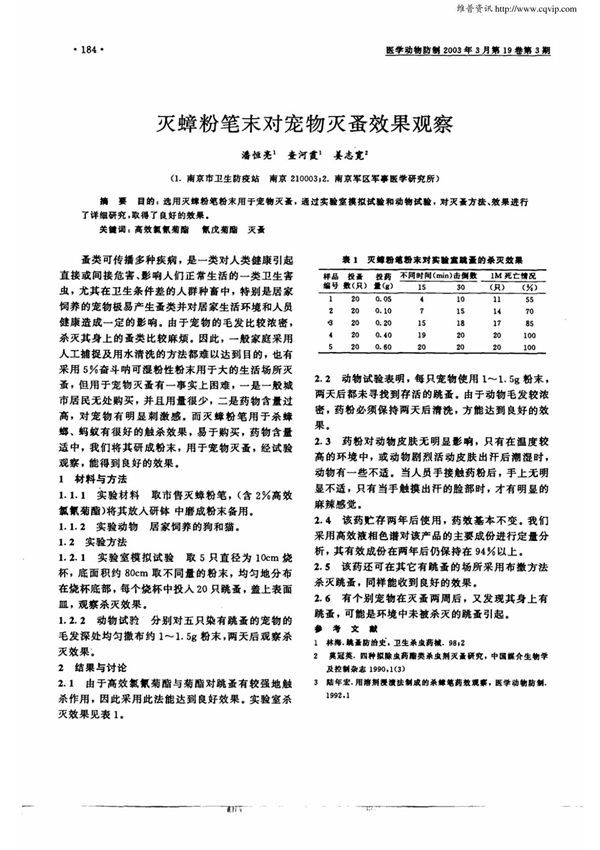 灭蟑粉笔末对宠物灭蚤效果观察