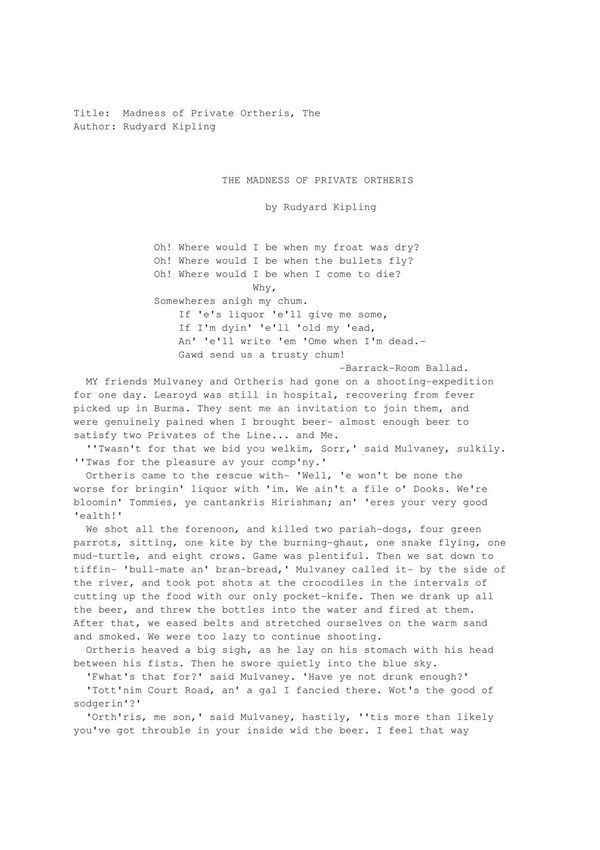 拉迪亚德吉卜林Rudyard Kipling小说诗歌代表作品Madness Of Private Ortheris英文原版电子版下载