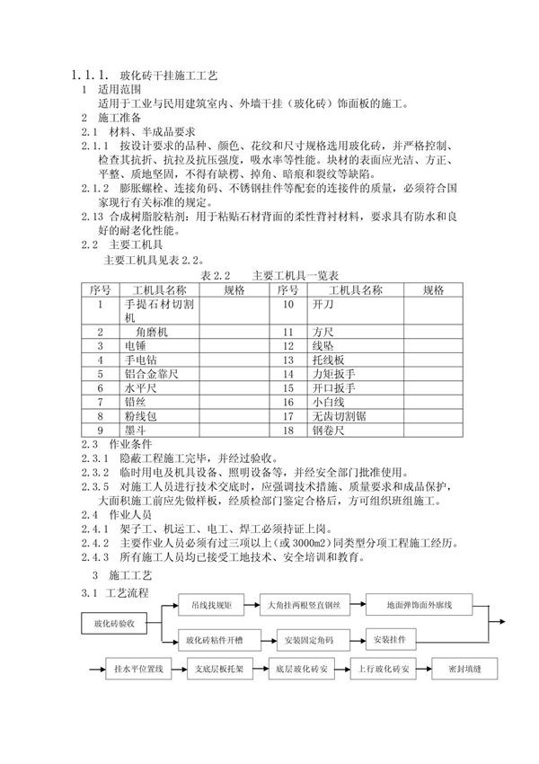 室内干挂墙砖施工工艺