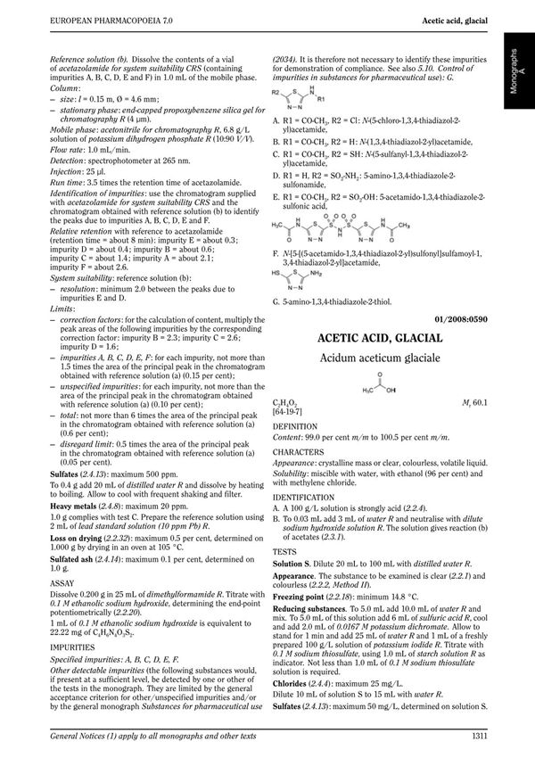 欧洲药典英文版European Pharmacopoeia EP 7.0 Acetic acid glacial药品标准规格电子版下载