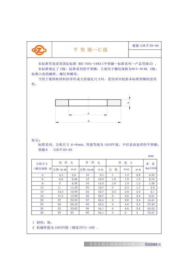 重型工业机械设计常用标准GB(T)95-85